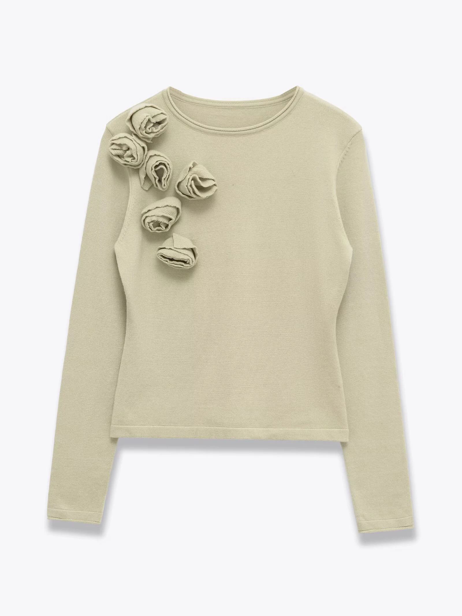 2025 Winter Neue frauen Casual Stil Einfache Langarm Blume Dekorative Gestrickte Hemd