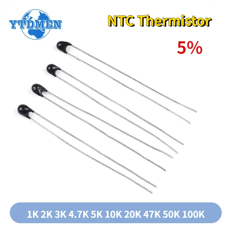 20PCS MF52AT MF52 NTC Thermistor Thermal Resistor 1K 2K 3K 4.7K 5K 10K 20K 47K 50K 100K OHM 3590 5% Resistance Kit