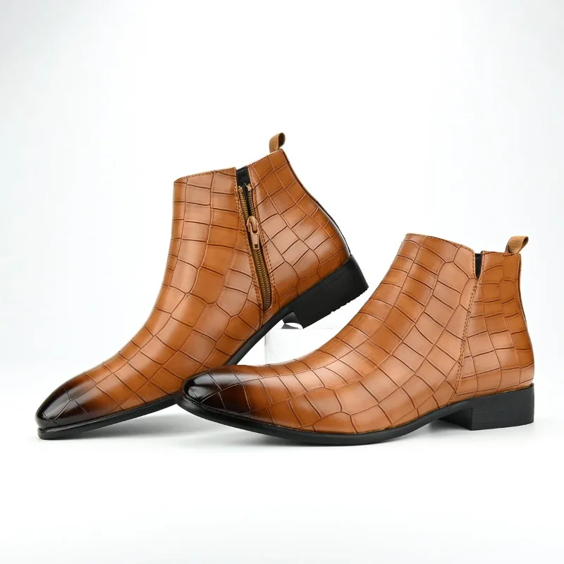 Men's Chelsea Boots High Quality Square Head Men Shoes Versatile Fashion Mens Short Boots Trend Leather Ankle Boots Botas Hombre