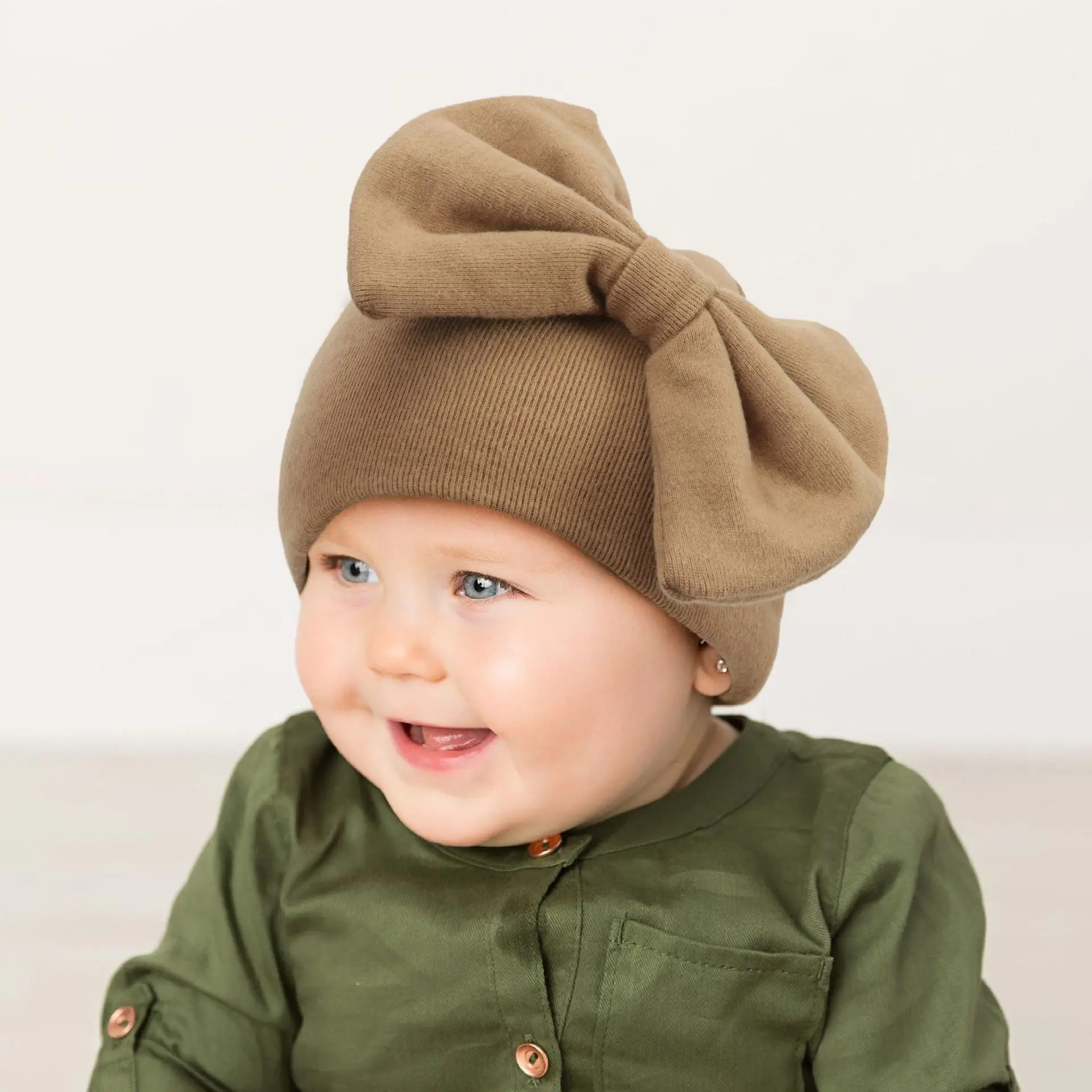 Spring and Fall Baby Fashion Cute Bow Casual All Match Children Warm Comfortable Breathable Solid Color Newborn Fetal Hat