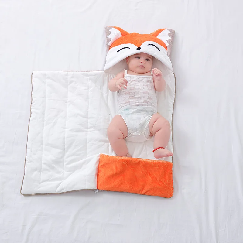 Newborn Baby Sleeping Bag Fox Shape Thick Warm Blanket Pure Cotton Cocoon Infant Boys Girls Clothes Nursery Wrap Swaddle 0-6M