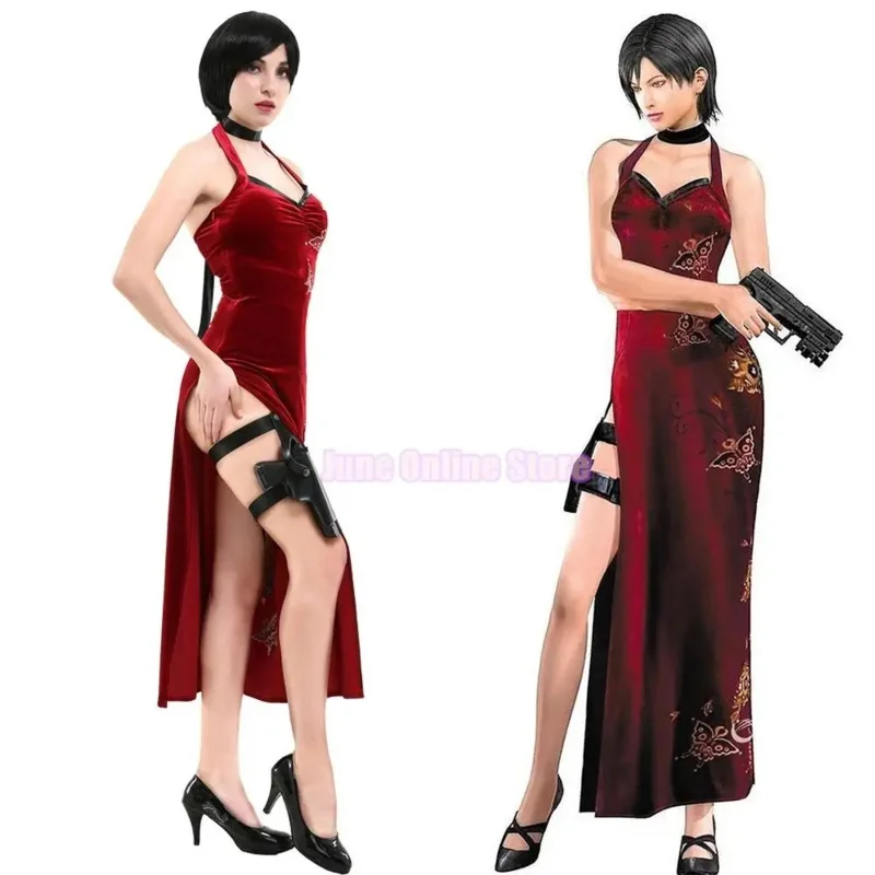 Ada Wong Cosplay Costume embroidery cheongsam style red dress women Halloween cosplay costume xs-xxxl