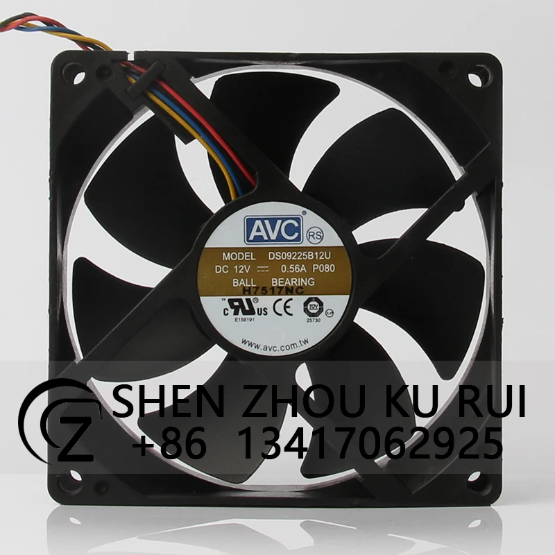 Case Cooling Fan 4-Wire High Airflow Chassis Double Ball Bearing for AVC DS09225B12U 90X90X25MM 9025 12V 0.56A 9CM