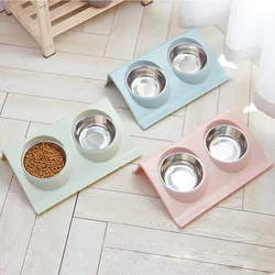 Pet Bowls Dog Food Water Feeder Stainless Steel Pet Double Bowl Small Dog Accessories Cat Puppy Feeding Supplies