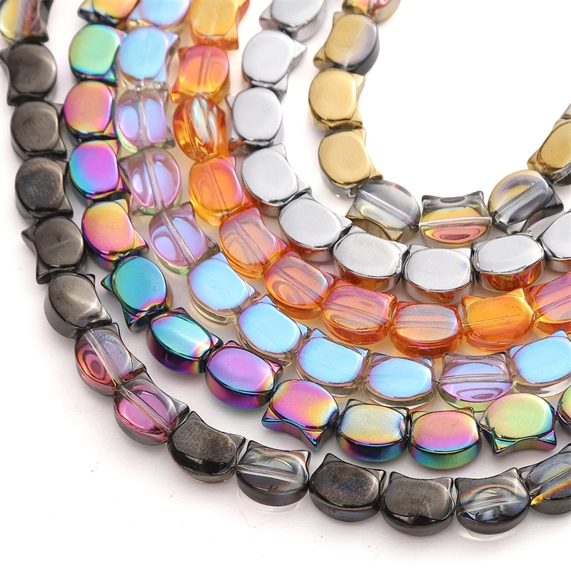 10pcs 10x8mm Colorful Glass Beads Cat\'s Head Loose Beads for Bracelets Necklace Ring Jewelry Making DIY Craft Accessory