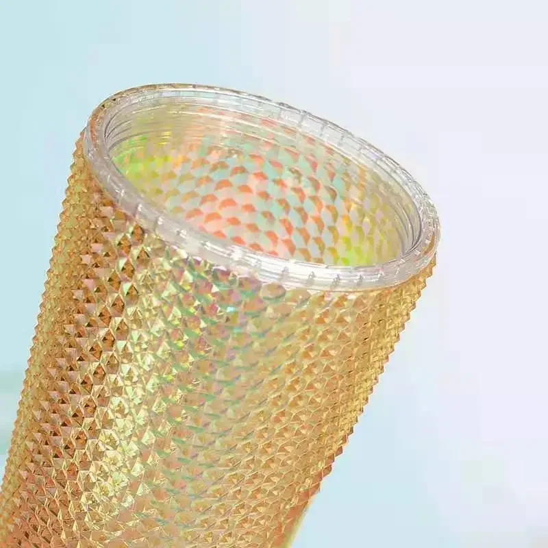 Double-Layer Durian Cup Diamond Radiant Goddess Straw Cup Coffee Cup Summer Cold Cup Tumbler Studded Cup 710ml/24oz