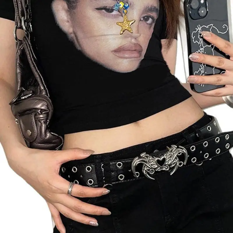 652F حزام بإبزيم معدني مزدوج الصف للرجال والنساء والأطفال، تصميم من الجلد الصناعي #3