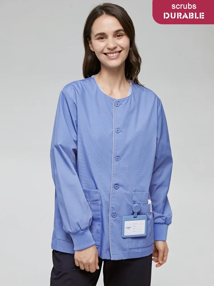 Scrub Jackets for Doctors, PAs, NPs, and Nurses Women Men Medical Coats Snap/Button Closure Solid Color Warm Up Jacket