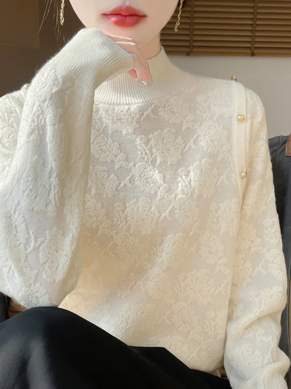 

Ele Lace ter Ne Base irt Women's Faionable Knitwear Inner Wear Trendy Wood ain Autumn Winter New Arrival