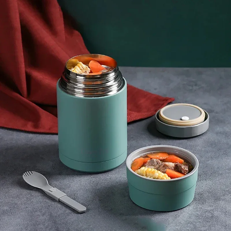 800ML 1000ML Food Thermal Jar Soup Gruel Stainless Steel Vacuum Lunch Box Office Insulated Thermos Containers with Spoon