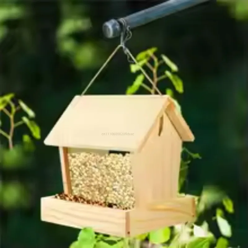 Wooden outdoor bird feeder Solid wood bird's nest decoration house hanging type
