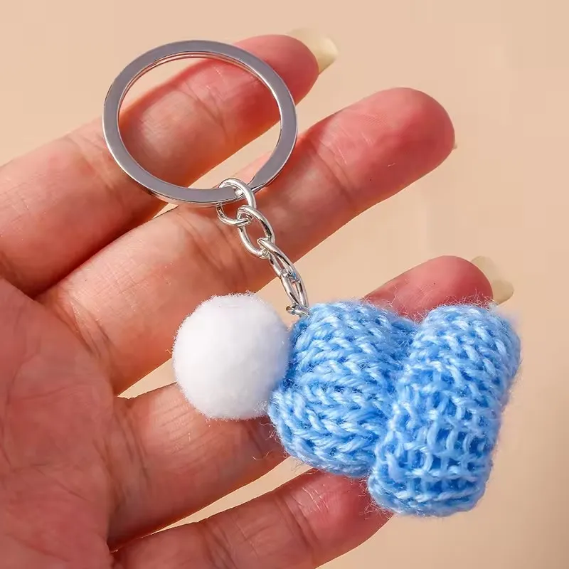 New Kawaii Knitted Christmas Santa Hat Keychain for Women Fluffy Crocheted Hat Keychain Xmas New Year Jewelry Gifts