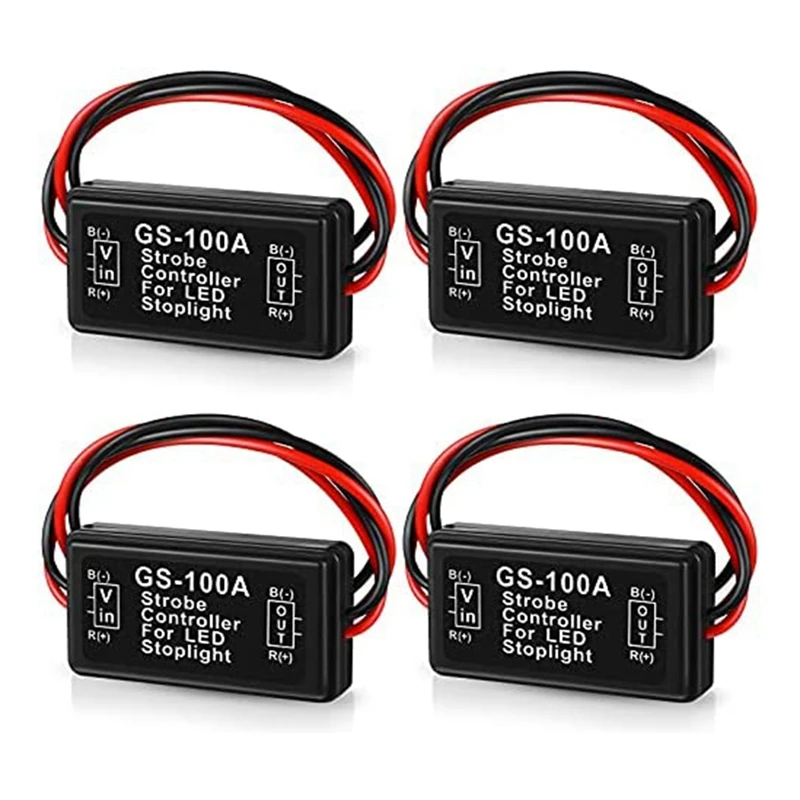 4PCS GS-100A Brake Light Flasher Module 2A 24W High Brake Controller Tail Lamp Safety Prompt Controller