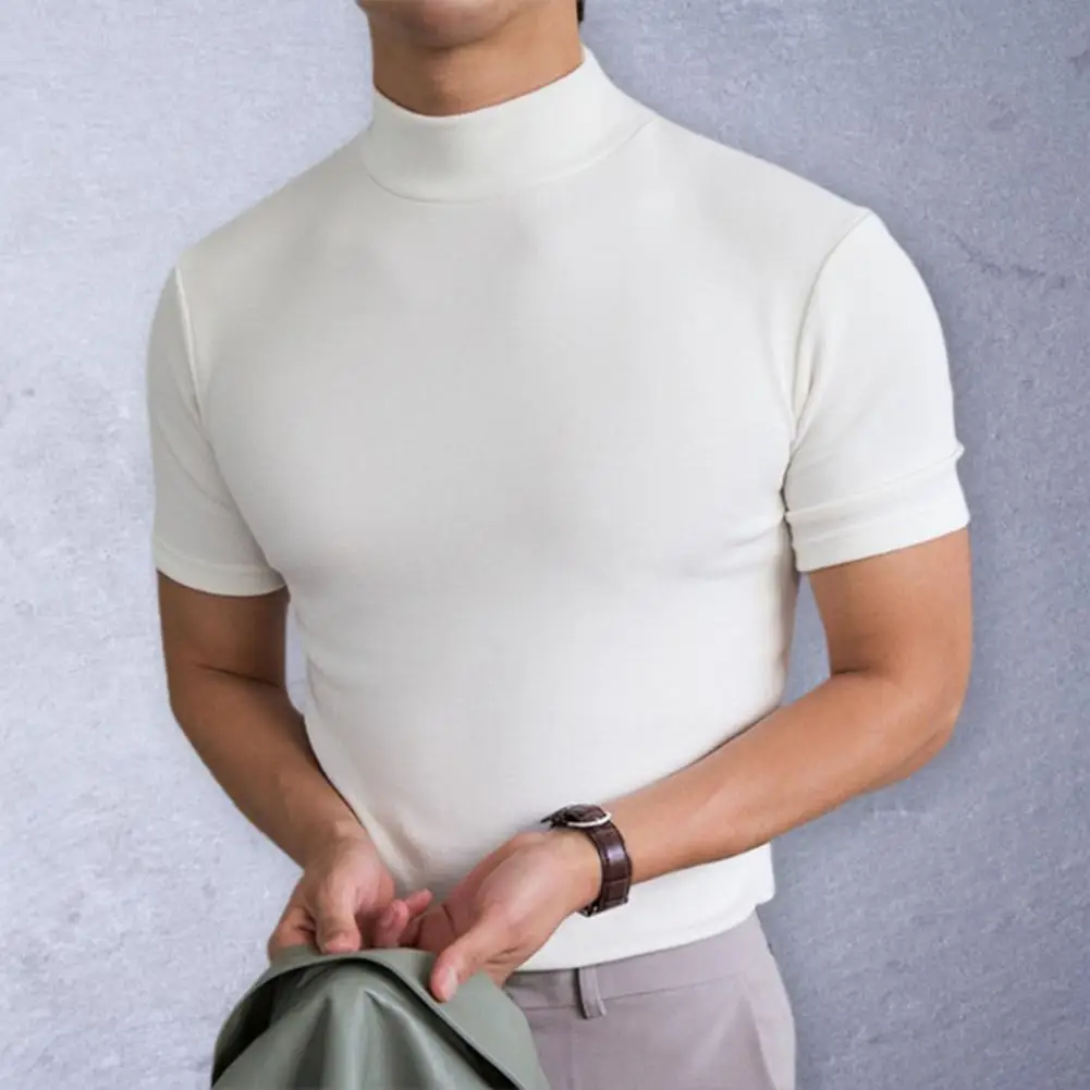 Terrific  Summer Base Top Slim Fit Lightweight Short Sleeve Men Base Top Anti-pilling Simple Basic T-shirt Inner Wear Clothes