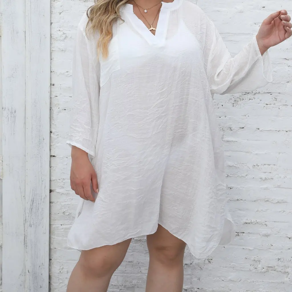 

Женская рубашка-бикини больших размеров в европейском и американском стиле, пляжная блузка с глубоким v-образным вырезом, сексуальное платье для отдыха на море