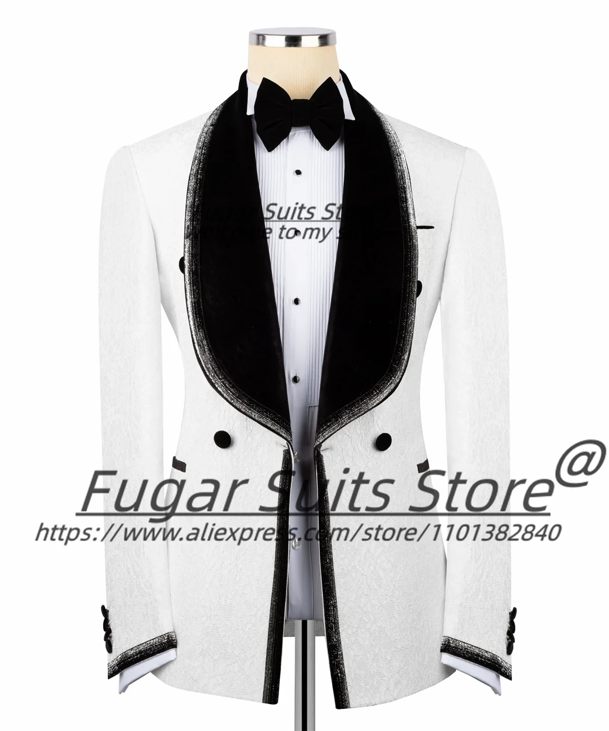 

Elegant High-end White Men Suits Customized Slim Fit Shawl Lapel Double Breasted Groom Wedding Tuxedos 2 Pieces Sets Ropa Hombre