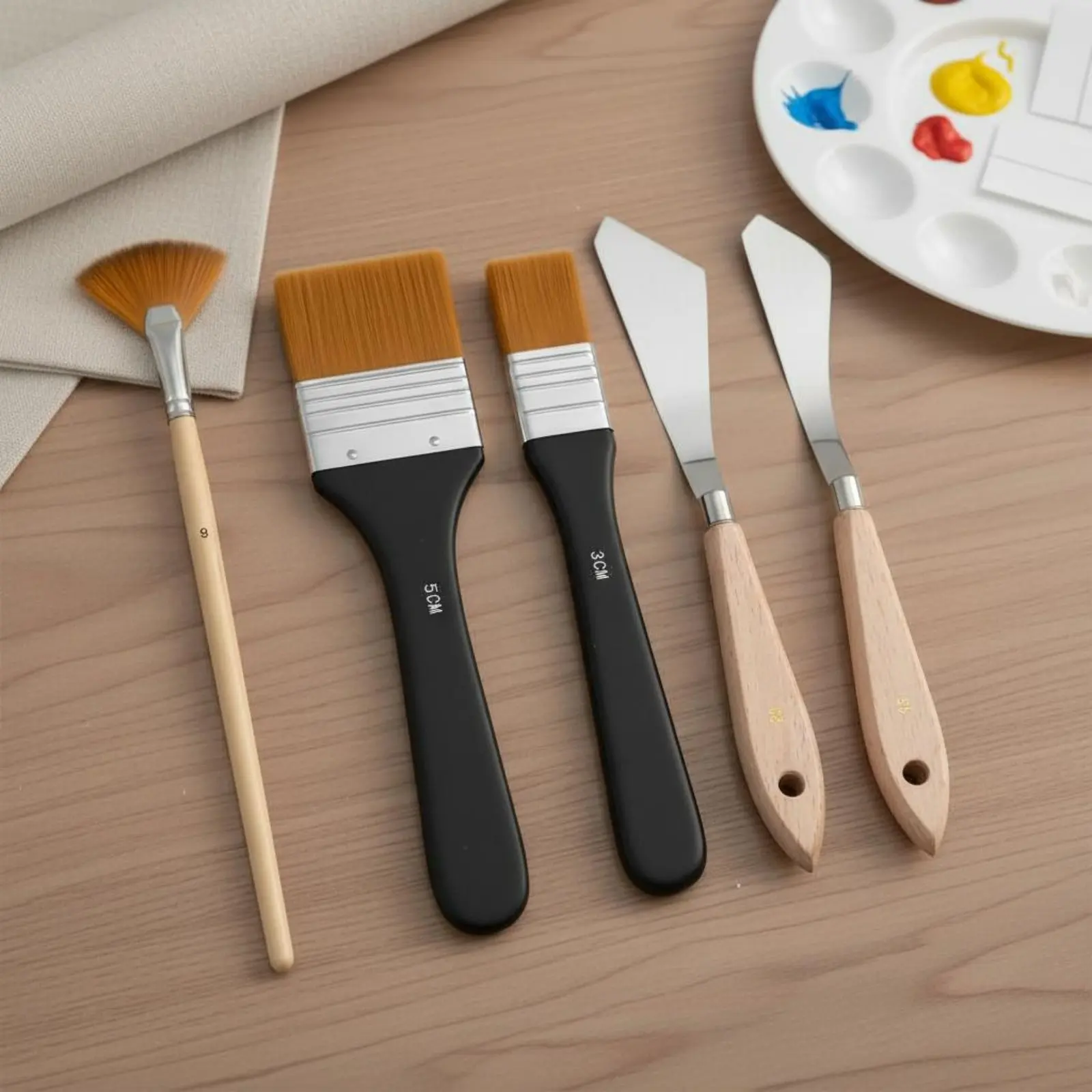 

5 Pieces Palette Blade and Brush Kit Versatile Use Paint Brush and Blade Set Art Supplies for Artists