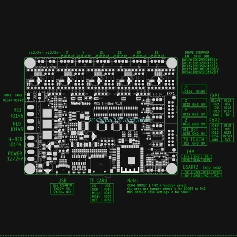 E74D 3D Printer MKS TinyBee Motherboard ESP32 Wifi Controller Mini12864 V3.0 3D-Touch