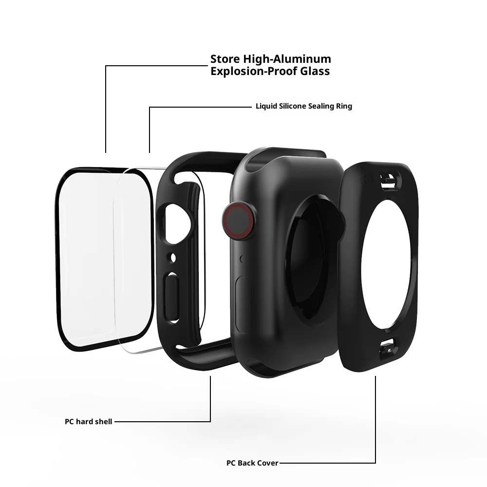 Case for Apple Watch Series 11/10/9/8/7/SE/3/6/5 Screen Protector 360° Full Protective Tempered Glass Face Cover+Back PC Bumper