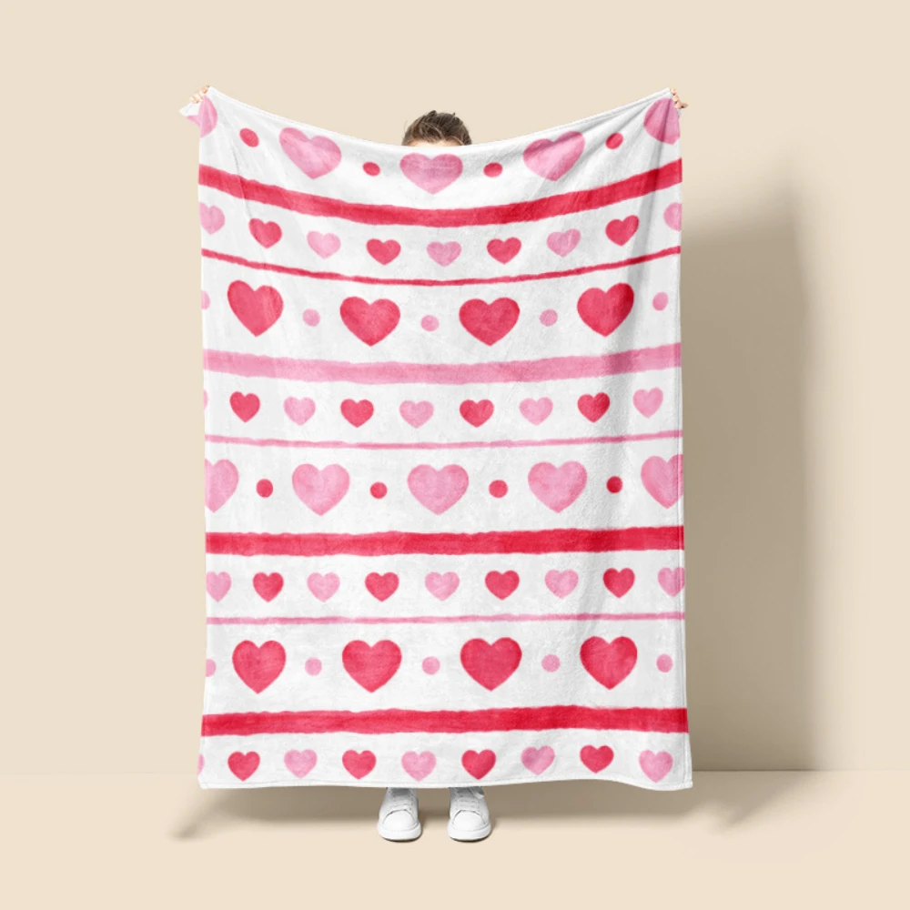 Pink Heart Checkered Striped Printed Throw Blanket for Daily Indoor Rest Great For Holiday Gathering Date Night And Gift Giving