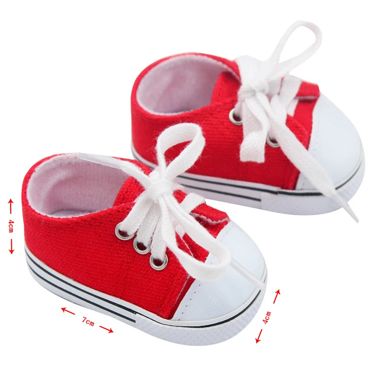 Sapatos de lona para Reborn Doll, tênis casuais, American Girl Doll Clothes, acessórios artesanais, 7 cm, 18 polegadas, 43 cm