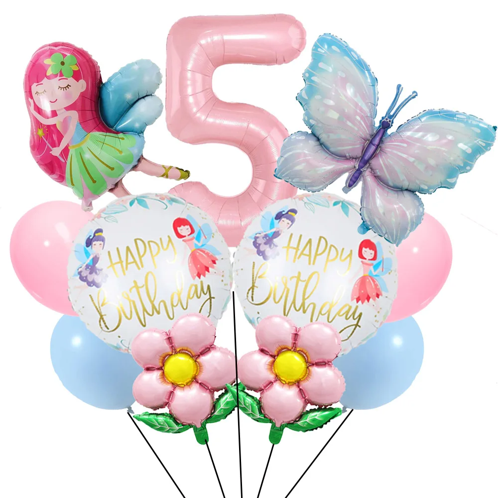 Flower Fairy Balloons Set for Girls, Decorações Tema Borboleta, Birthday Party Supplies, Decor, 1-9th