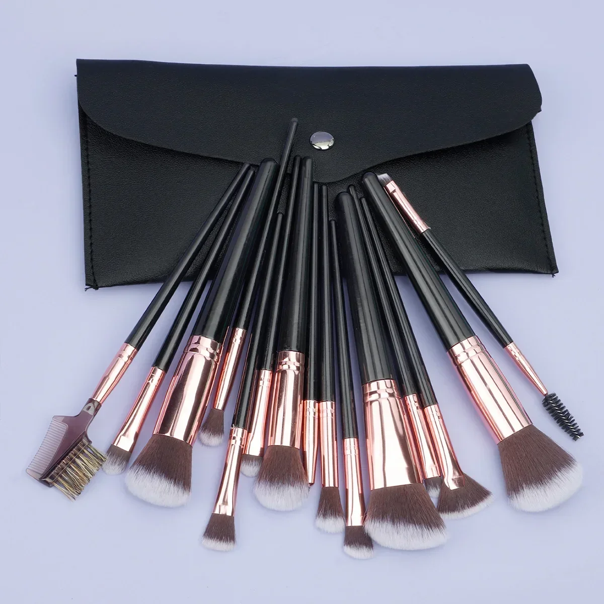 15Pcs Professional Makeup Brushes Set Soft Synthetic Bristles Foundation Blush Eyeshadow Concealer Brush with PU Storage