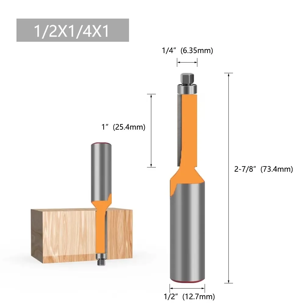 1/2" 12mm Wood Router Bit End Dual Flutes Ball Bearing Flush Router Bit Straight Shank Trim Wood Milling Cutters for Woodworking
