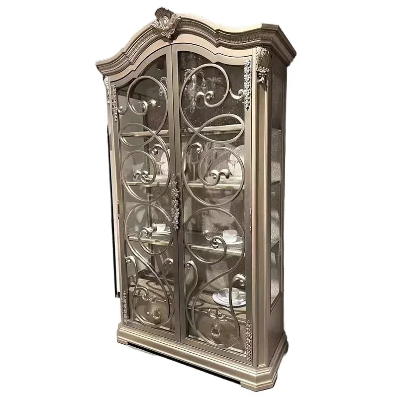 American rural solid wood wine cabin et new art   doub le door gl ass anti que cab net