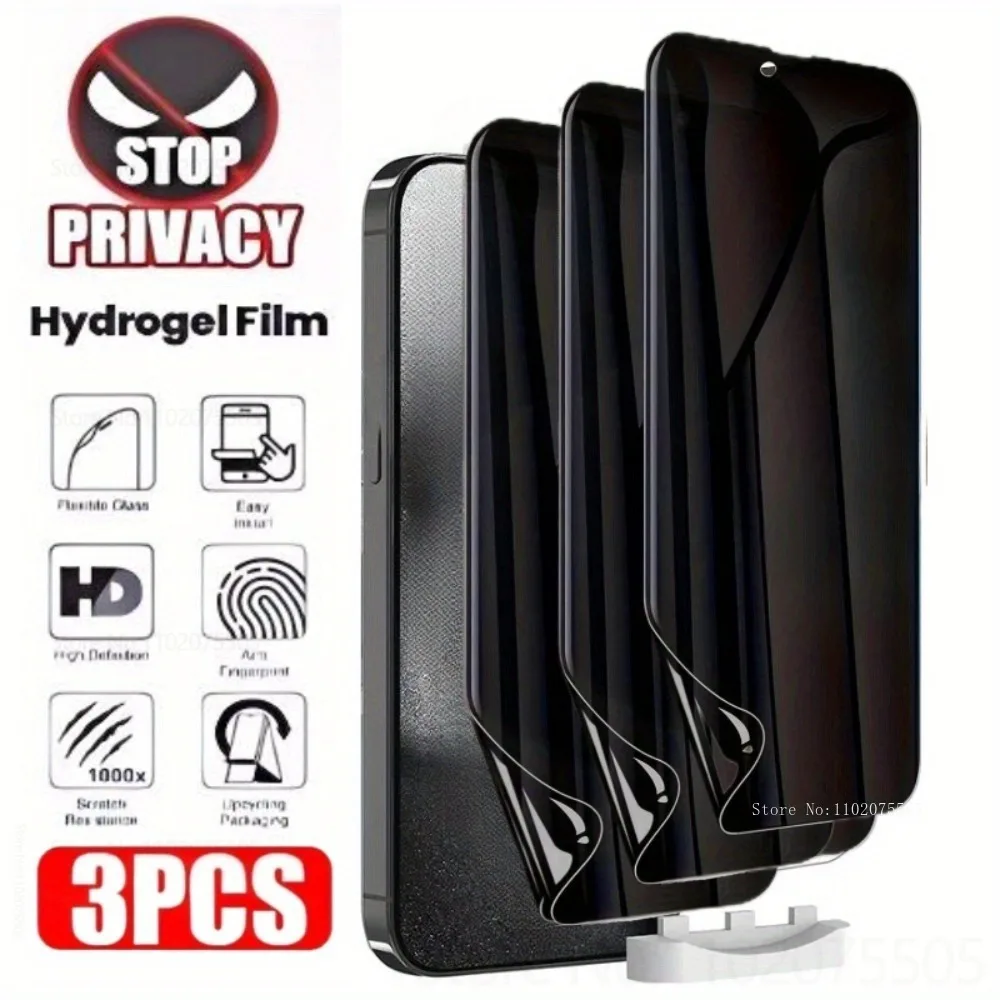 3 قطعة فيلم هيدروجيل مضاد للتجسس كامل لهاتف آيفون 17 Air 17 Pro Max 13 Pro Max 15 Plus واقي شاشة لهاتف آيفون 14 Pro 11 12 Mini 16E