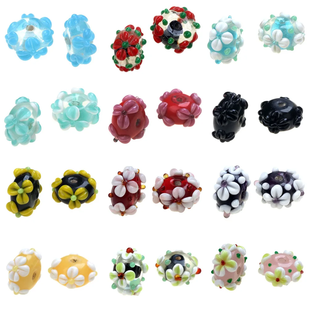 Hand-Painted Retro Engraving Flower Petals Lampwork Glass Beads For Crafts Charm Bracelets/Earring/Necklace DIY Jewelry Making