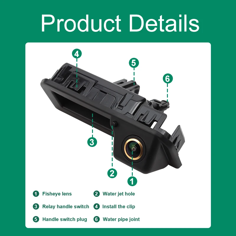 CVBS AHD 1080P Vehicle Trunk Handle With Water Spraying Reverse Backup Camera For Audi Q2 Q3 A5 A6 VW Polo Passat EOS Cayenne