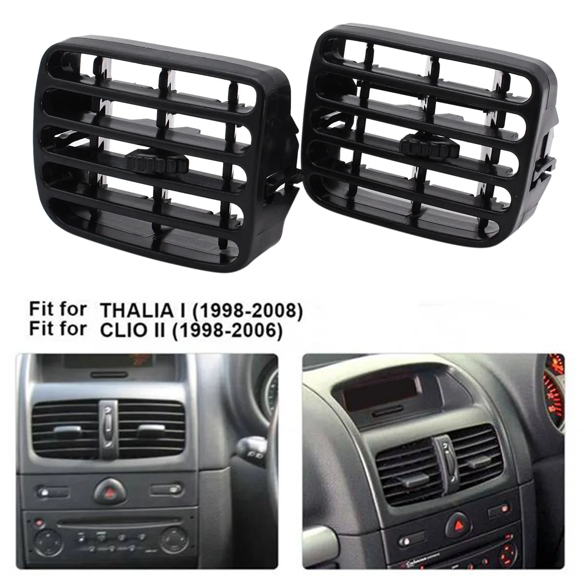 Rejilla de ventilación de la consola central del coche, accesorio para Renault Clio II 1998-2001/THALIA I 2001-2006, 7702258375, 1 par