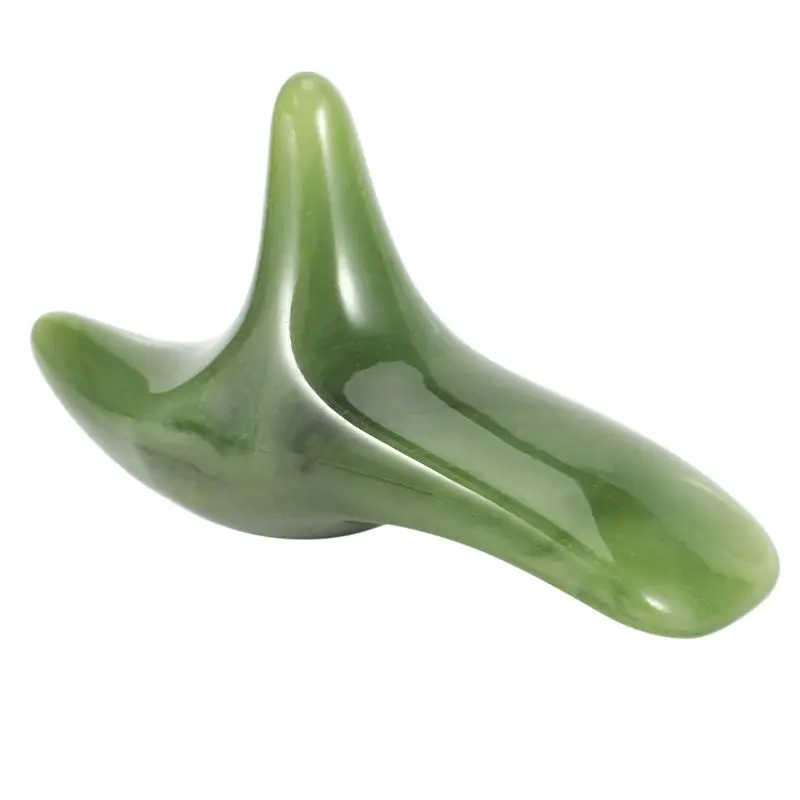 4X Natural Green Beeswax Jade Face Gua Sha Triple-Cornered Massager Board Rod Body Foot Acupoint Stick Health Tool