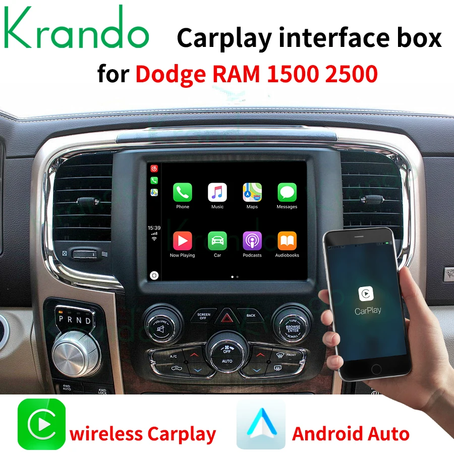 Krando Wireless Apple CarPlay Android Auto Interface Box For Jeep Grand Cherokee Dodge Ram 1500 2500 2014 - 2020