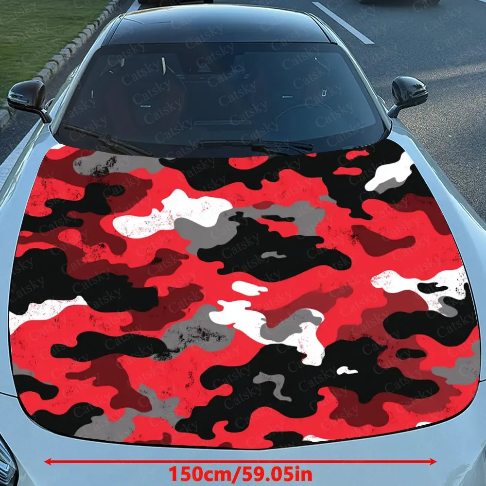 Red Camouflage Pattern Car Hood Decal - Durable Self-Adhesive PVC Sticker For Cars, Motorcycles, Vehicle Hood Decoration