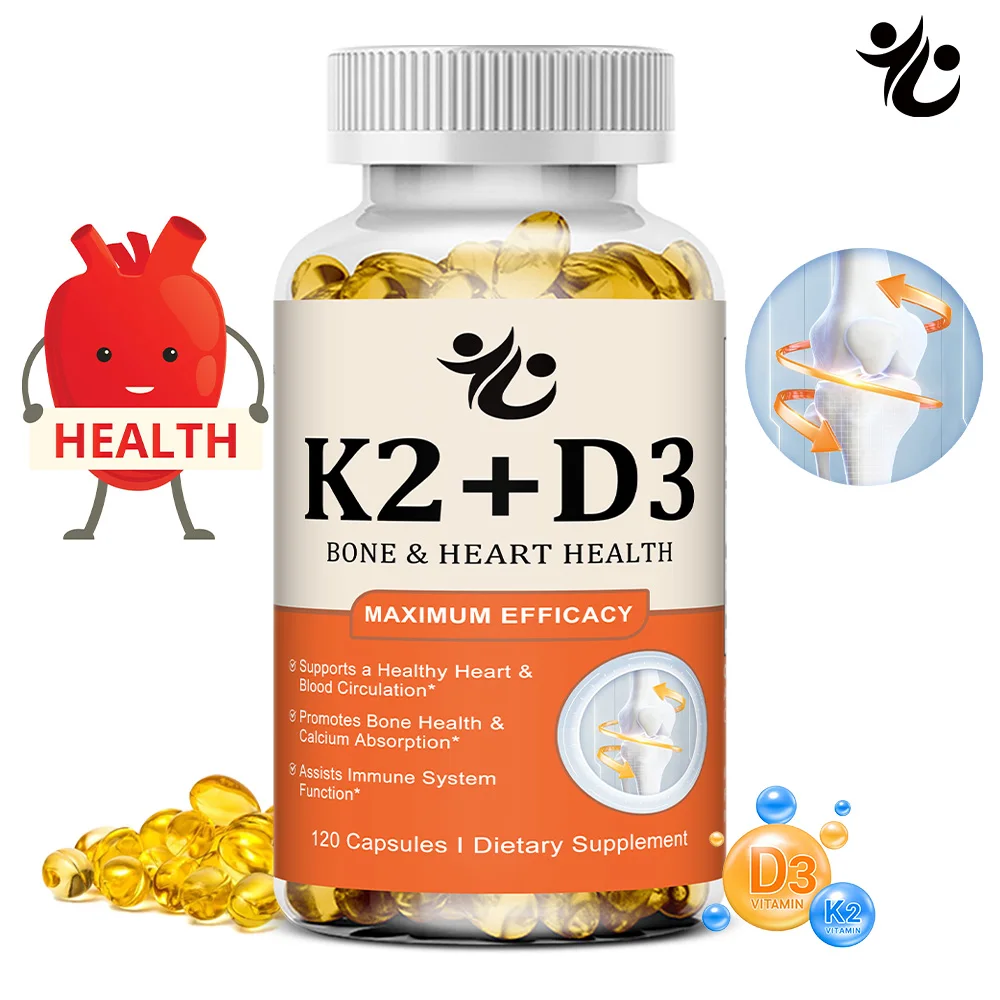 Vitamin D3 + K2 Capsules, Support Calcium Absorption, Bone & Joint Wellness, Cardiovascular Function and Immune System Health