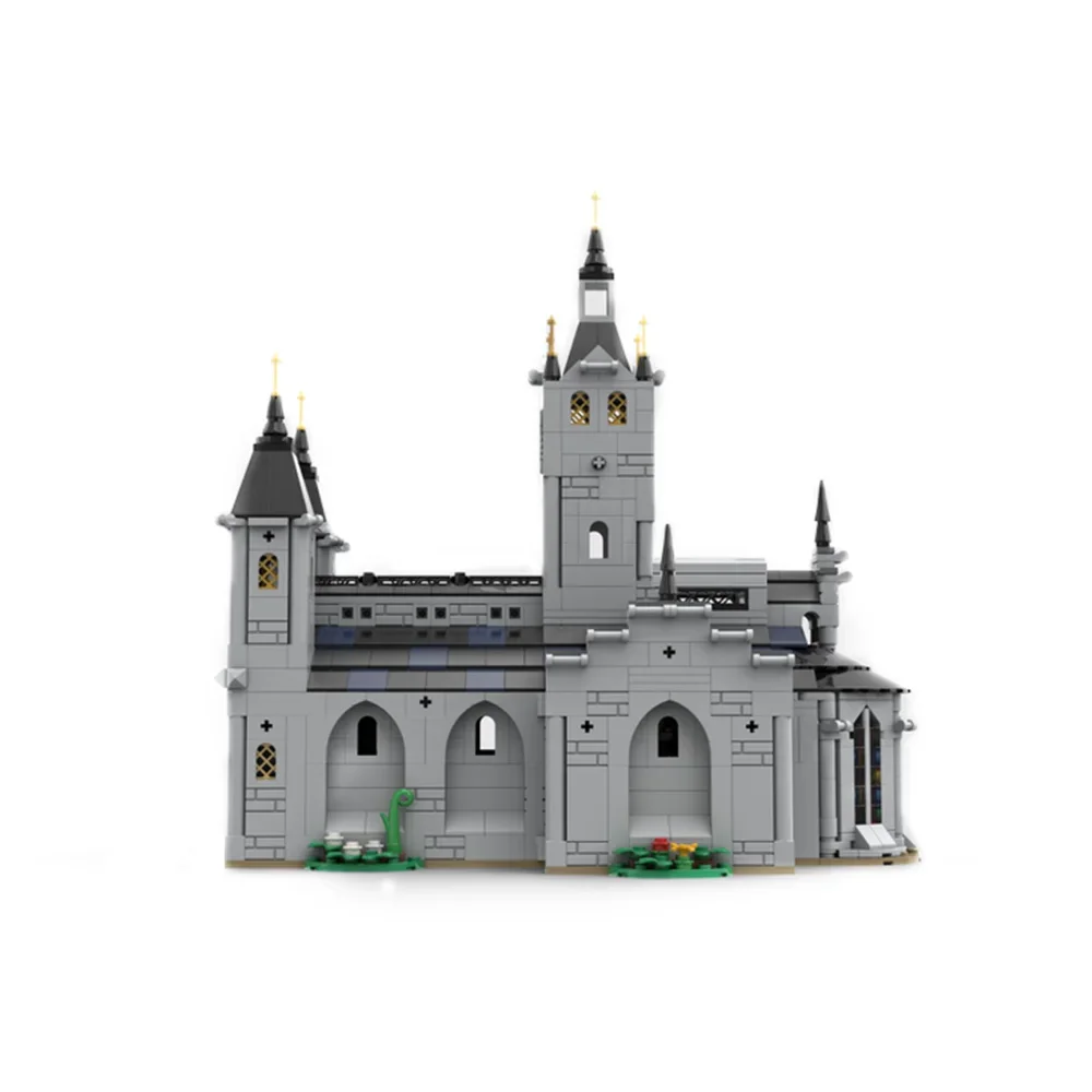 Gobricks MOC klasyczny biały zamek średniowieczny Model kościoła klocki architektura montaż cegieł zabawka DIY prezent dla dzieci