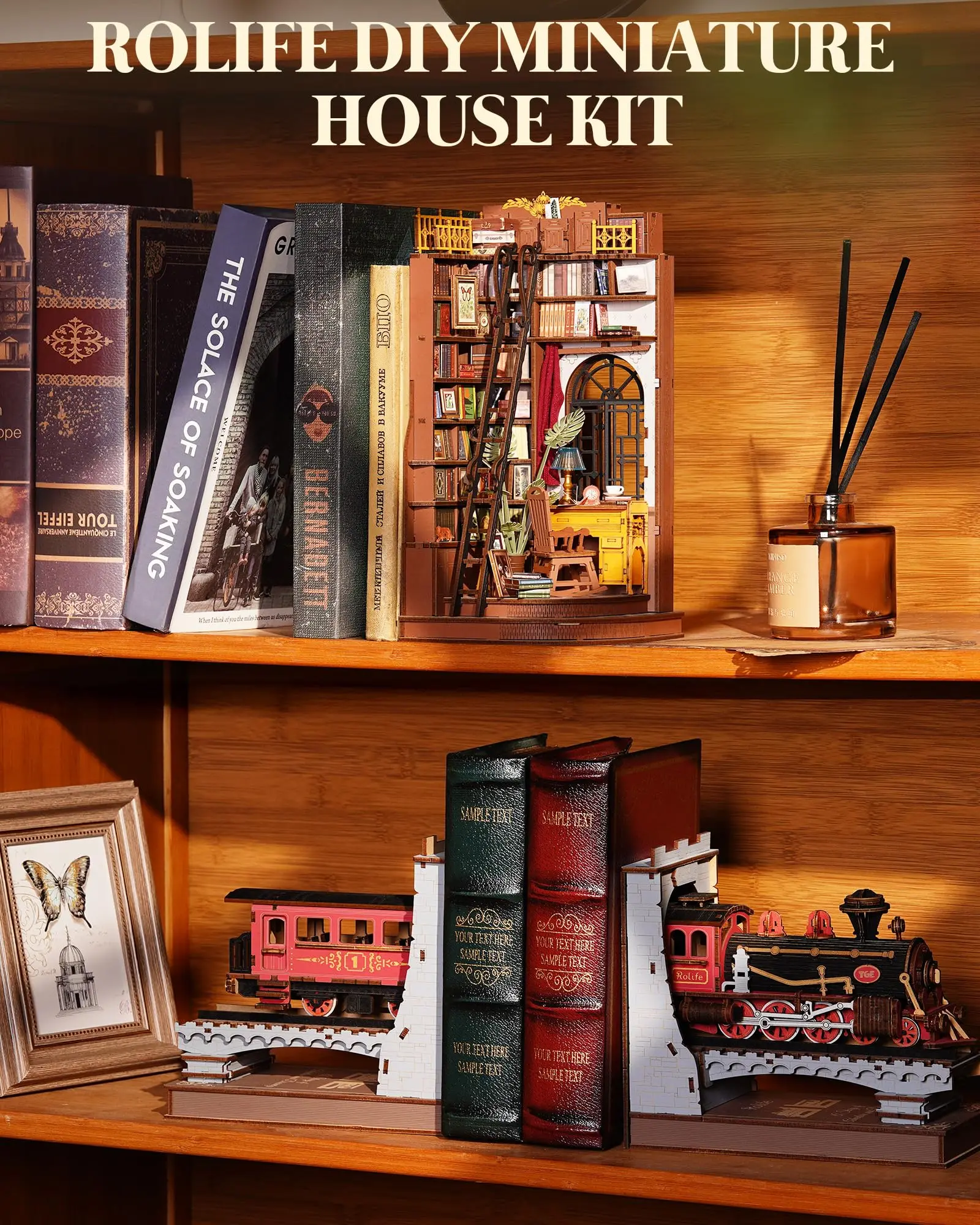 Robotime Rolife Silent Corner Study DIY Book Nook Shelf Insert Wooden Miniature Doll House for Bookshelf Insert Furniture TGE02