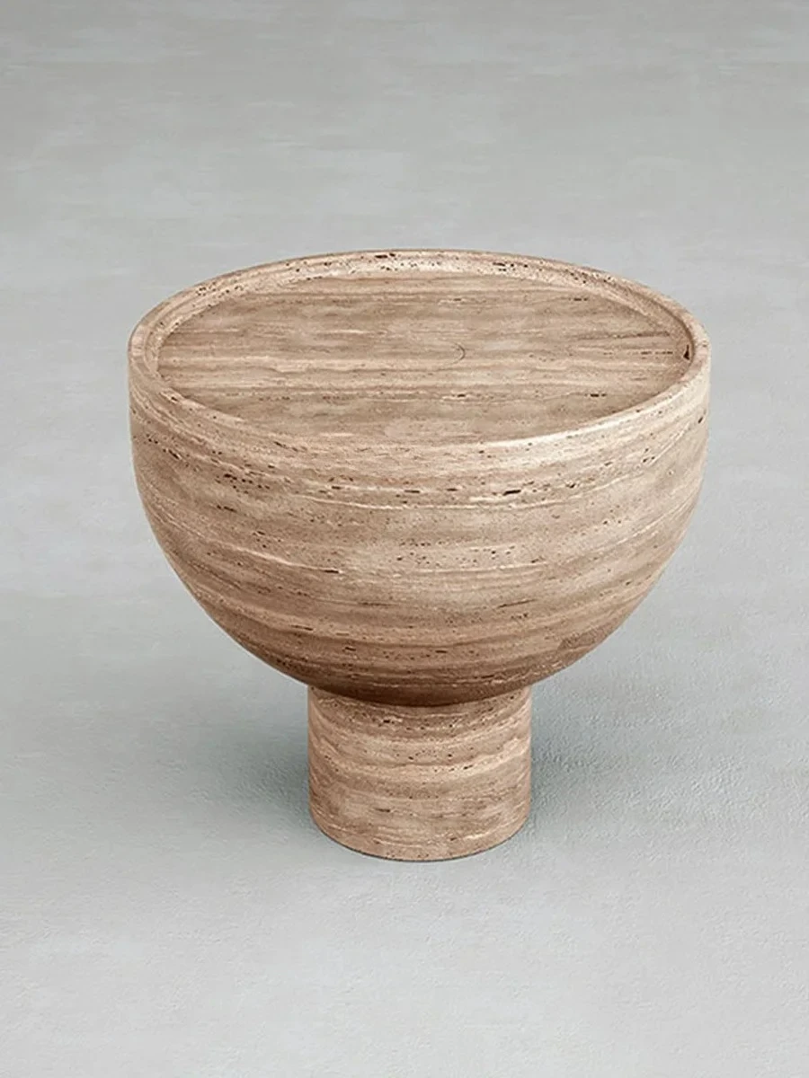 

Natural Roman travertine living room coffee table wabi-sabi model room sofa side round table designer art coffee table
