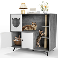Large Hidden Cat Litter Box Furniture with 3 Tier Shelves, Litter Box Cabinet 100*92*50cm w/ Cat Litter Catcher for Living Room