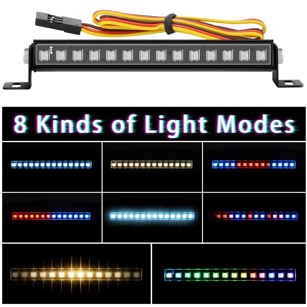 GLOBACT RC Light Bar 8 Light Modes Roof Lamp 56mm for 1/24 AXIAL SCX24 C10 JLU Gladiator Deadbolt Upgrade Parts