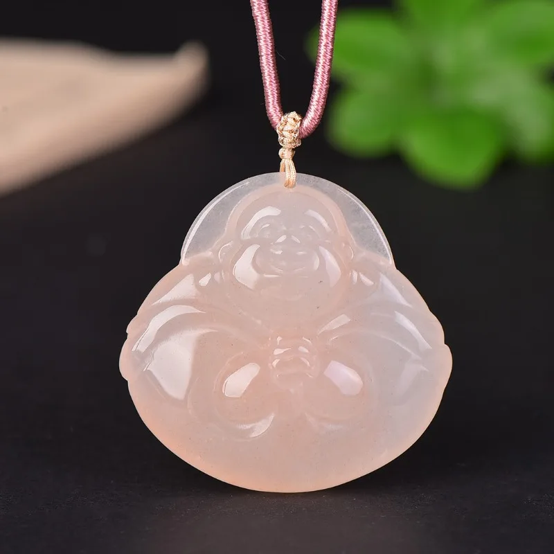 Exquisite Peach Blossom Brew Hug Buddha Men's and Women's Jade Pendant