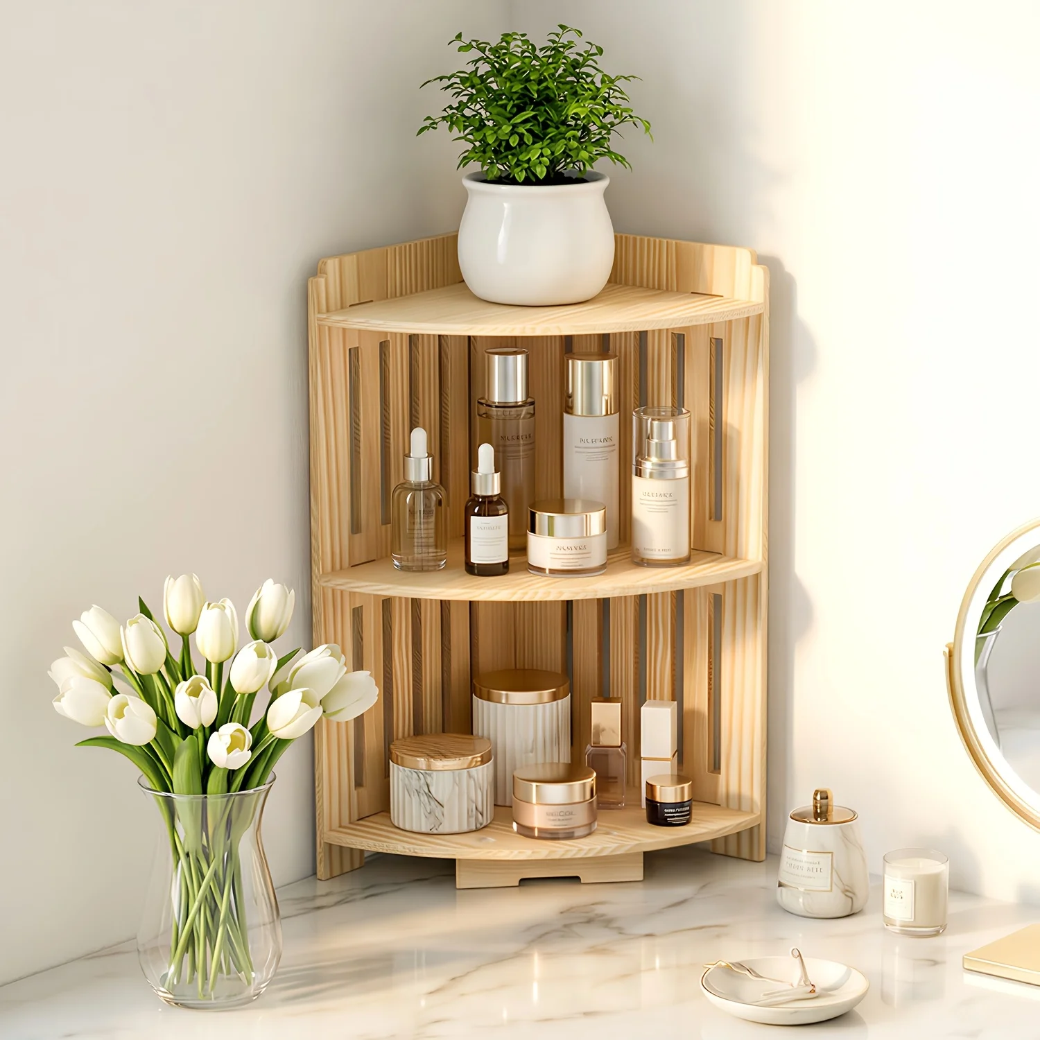 

Corner Desk Shelf, Small Solid Pine Corner Shelf, Space-Saving Triangular Shelf for Bedrooms and Bathrooms, Floating Bookshelf