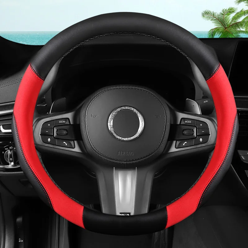 غطاء عجلة قيادة السيارة العالمي لجميع المواسم - جلد نابا بنمط ماسي جديد، مقاس داخلي متين للسيارات