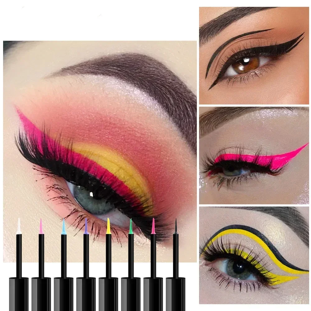 Penna Eyeliner liquido impermeabile Heallor 8 colori asciugatura rapida duraturo blu opaco bianco rosa Neon liscio Eyliner matita trucco Cosm