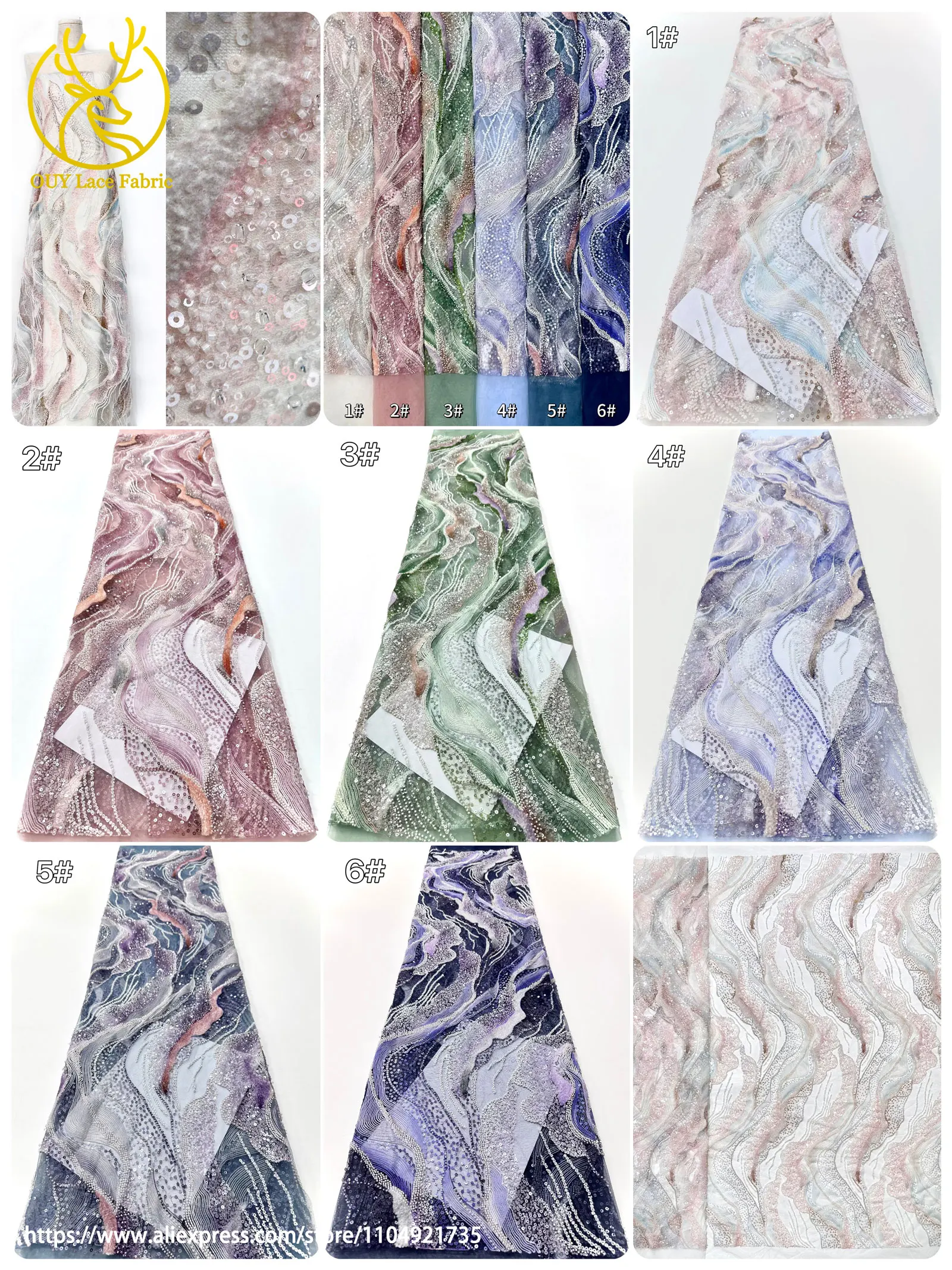 Neueste französische Damen Party Abendkleider Luxus Spitzenstoffe Hochwertige afrikanische Bräutigam Perlen Pailletten Tüll Spitzenstoffe – Detail 2