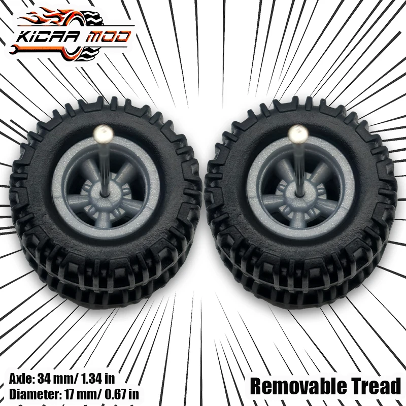 Roues de voiture modèle 1/64 avec pneus tout Terrain en caoutchouc, pièces de réaménagement à cinq rayons pour véhicule tout-terrain, HotWheels, grande taille, 1 ensemble