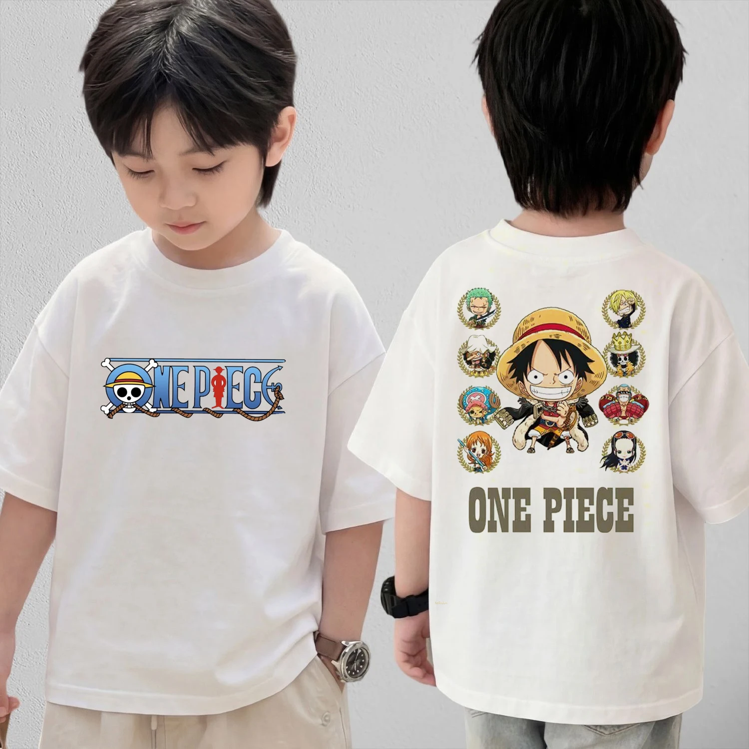 

Anime One Piece Cosplay T-Shirt Cotton Short Sleeve Tops Casual Loose Retro T-Shirt Men Women Kids Family Matching Outfits