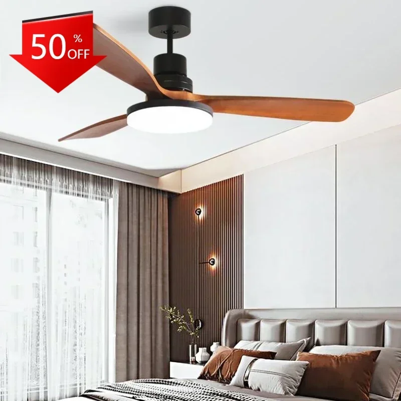 

2025 Industrial Vintage Ceiling Fan With LED Light Wooden Ceiling Fans with Remote Control Nordic Simple Home Fining Room Ceilin